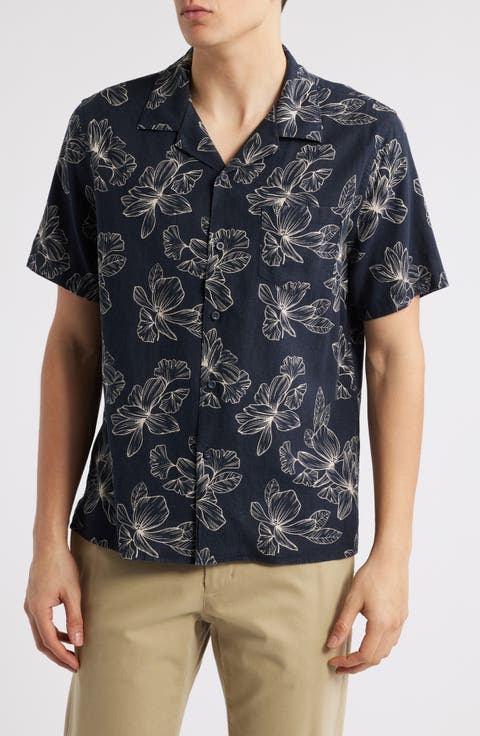 Cabana Floral Short Sleeve Linen Blend Button-Up Shirt