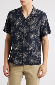 Vince Cabana Floral Short Sleeve Linen Blend Button-Up Shirt