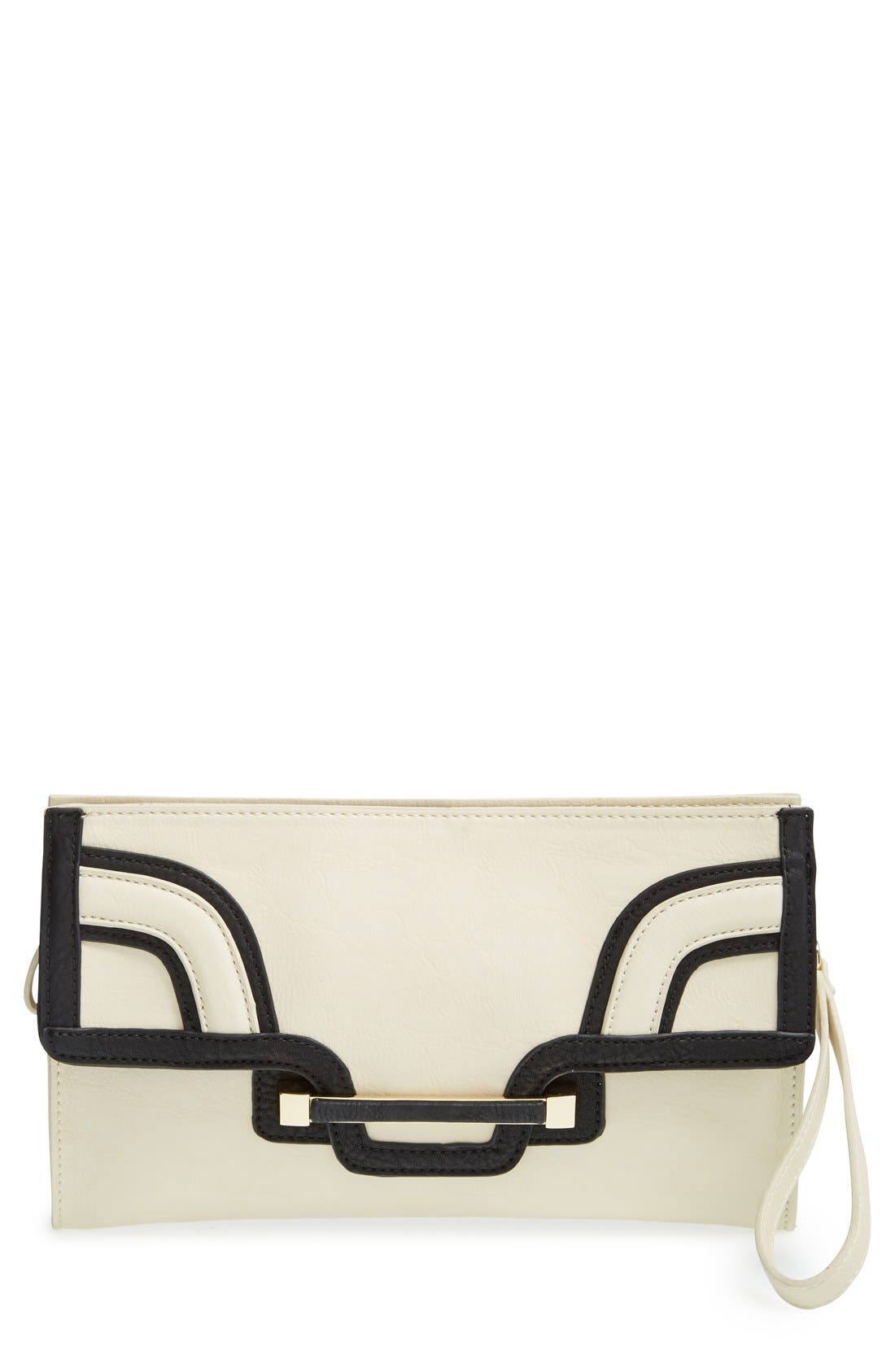 'Lia' Clutch, Main, color, BONE/ BLACK