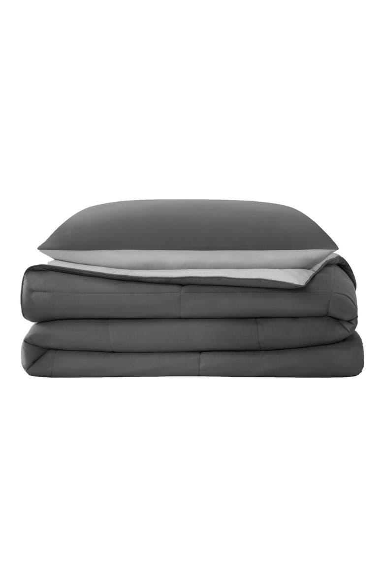 Reversible Box Stitch Comforter & Sham Set, Alternate, color, DARK GRAY/ LIGHT GRAY