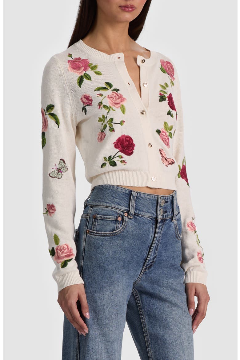 Dollie Embroidered Cotton & Linen Blend Cardigan, Alternate, color, GARDEN GOSSIP OFF WHITE