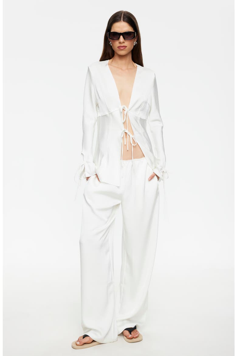 Veil Tie Front Plunge Neck Satin Top, Alternate, color, PORCELAIN