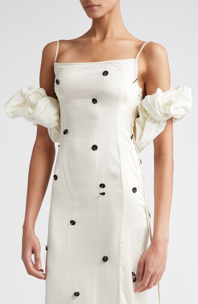 Jacquemus Le Robe Chouchou Embroidered Polka Dot Dress with Detachable Sleeves, Alternate, color,