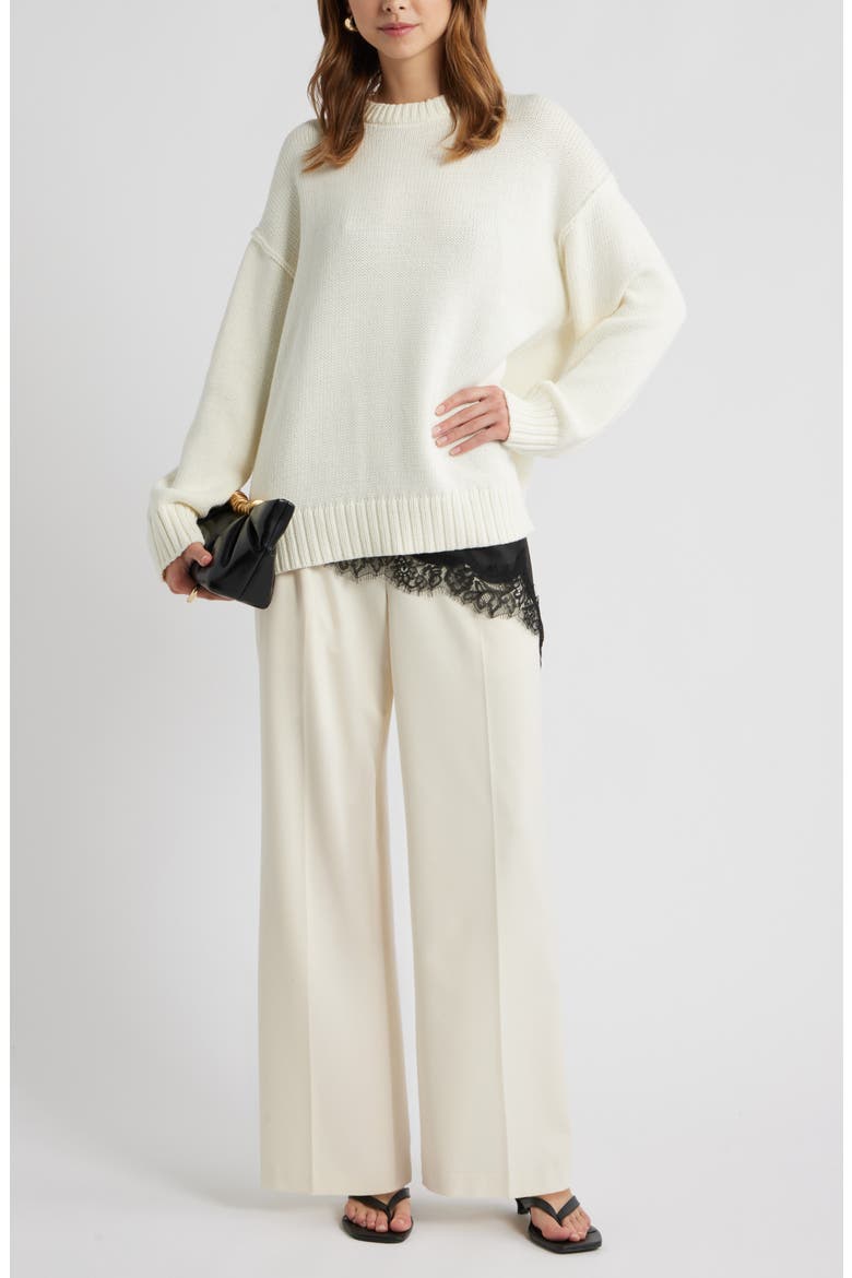 Oversize Crewneck Cotton Sweater, Alternate, color, IVORY
