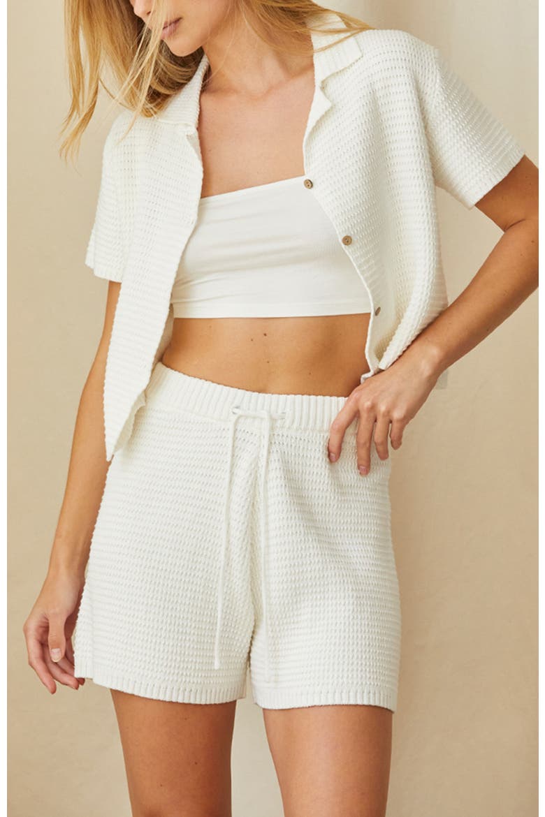 Drawstring Waffle Shorts, Alternate, color, White