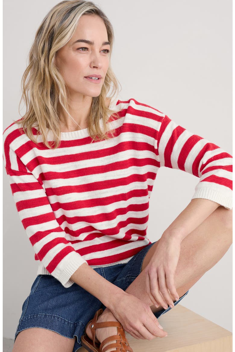 Knavock Stripe Organic Cotton & Linen Sweater, Alternate, color, KNIT CORNISH CHALK SCARLET