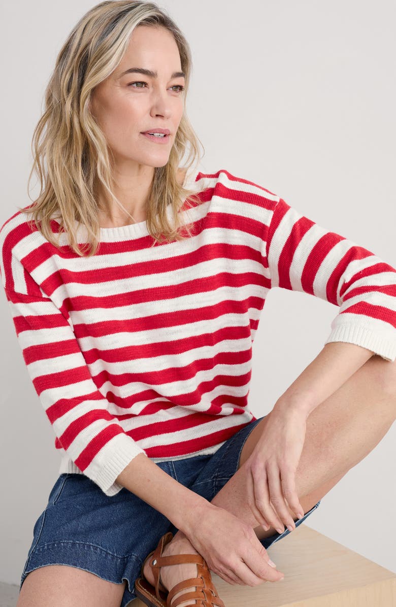 Seasalt Cornwall Knavock Stripe Organic Cotton & Linen Sweater, Alternate, color, Knit Cornish Chalk Scarlet