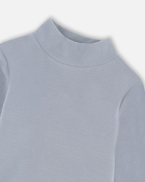 Deux Par Deux Super Soft Ribbed Mock Neck Top In Blue