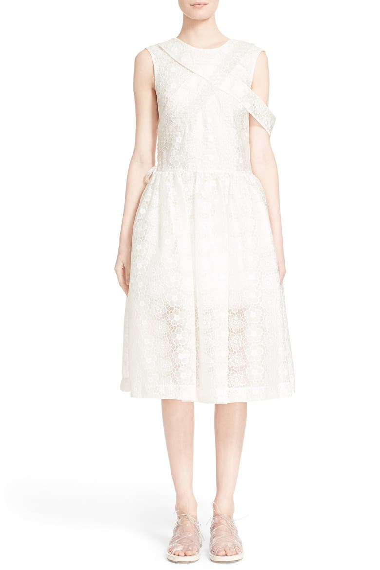 Bonded Lace Fit & Flare Dress, Alternate, color, CREAM