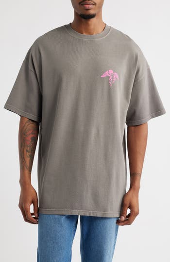 Overnight Angels Crew Originals Color Pop Angel Embroidered T-shirt In Gray