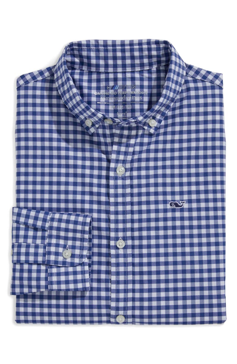 vineyard vines Kids' On-The-Go brrrº Gingham Button-Down Shirt, Alternate, color, Blue Bay