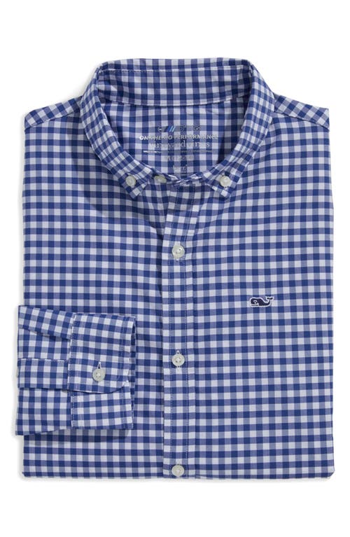 Vineyard Vines Kids' On-the-go Brrrº Gingham Button-down Shirt In Blue