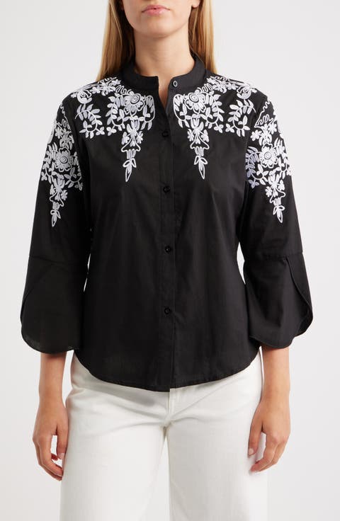 Veronique Embroidered Cotton Button-Up Shirt