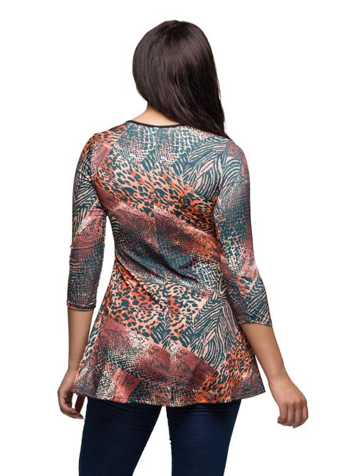 24seven Comfort Apparel Animal Print V-neck Three Quarter Sleeve Tunic Top In Neutral
