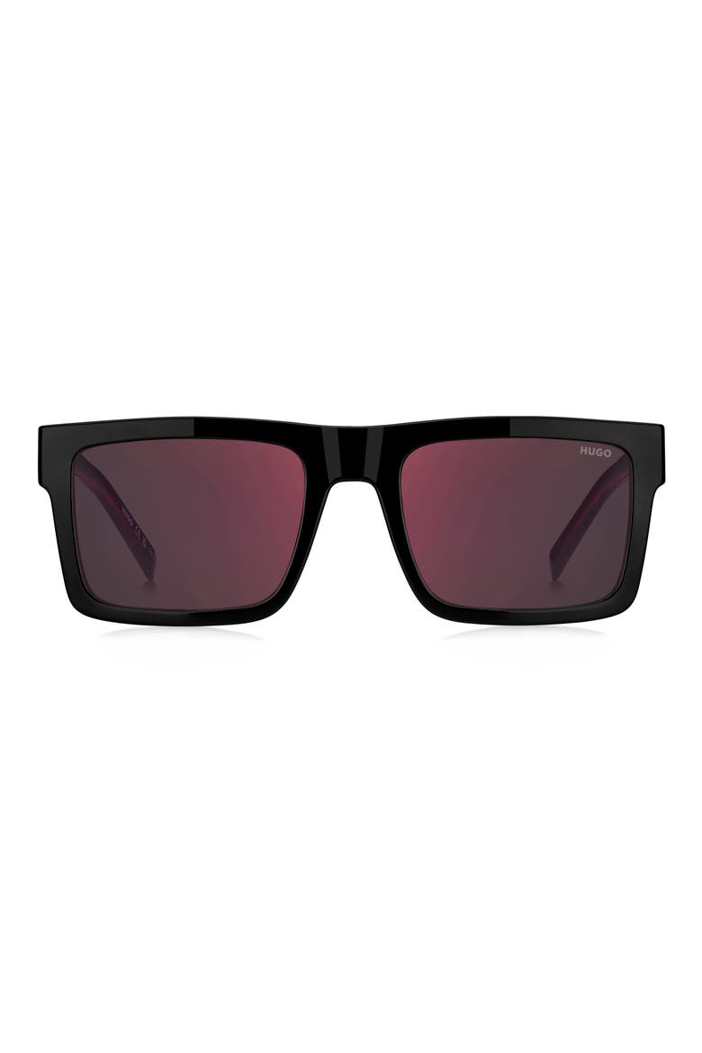 55mm Rectangular Sunglasses, Main, color, BLACK