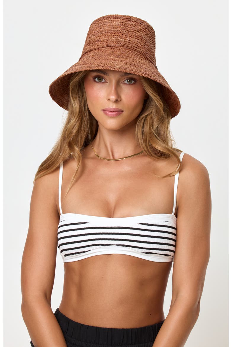 Seville Raffia Bucket Hat, Alternate, color, BROWN