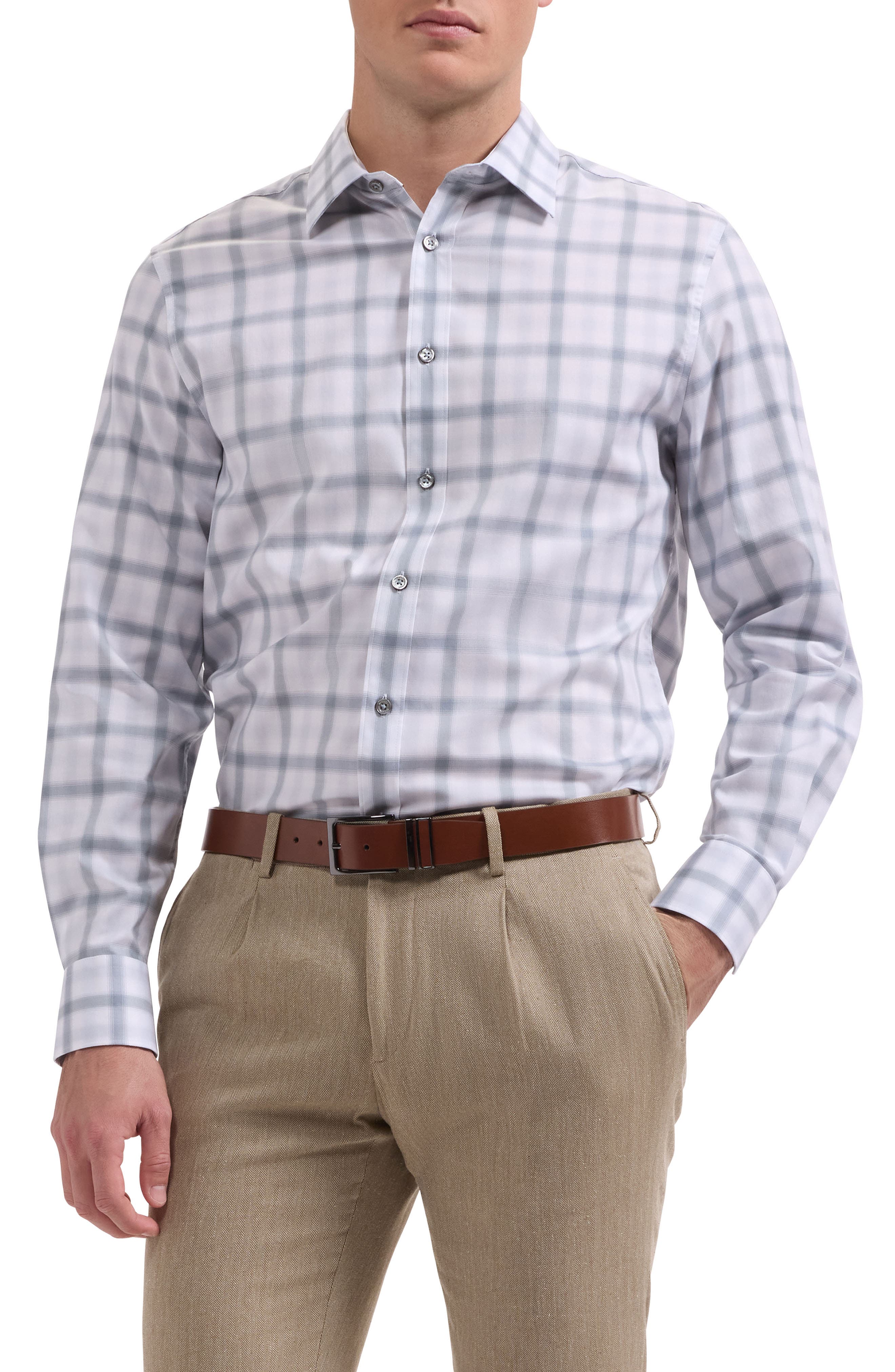 Julian Shaped Fit Check Stretch Cotton Button-Up Shirt