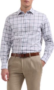 Bugatchi Julian Shaped Fit Check Stretch Cotton Button-Up Shirt
