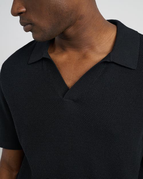 Onia Cotton Textured Johnny Collar Polo In Black
