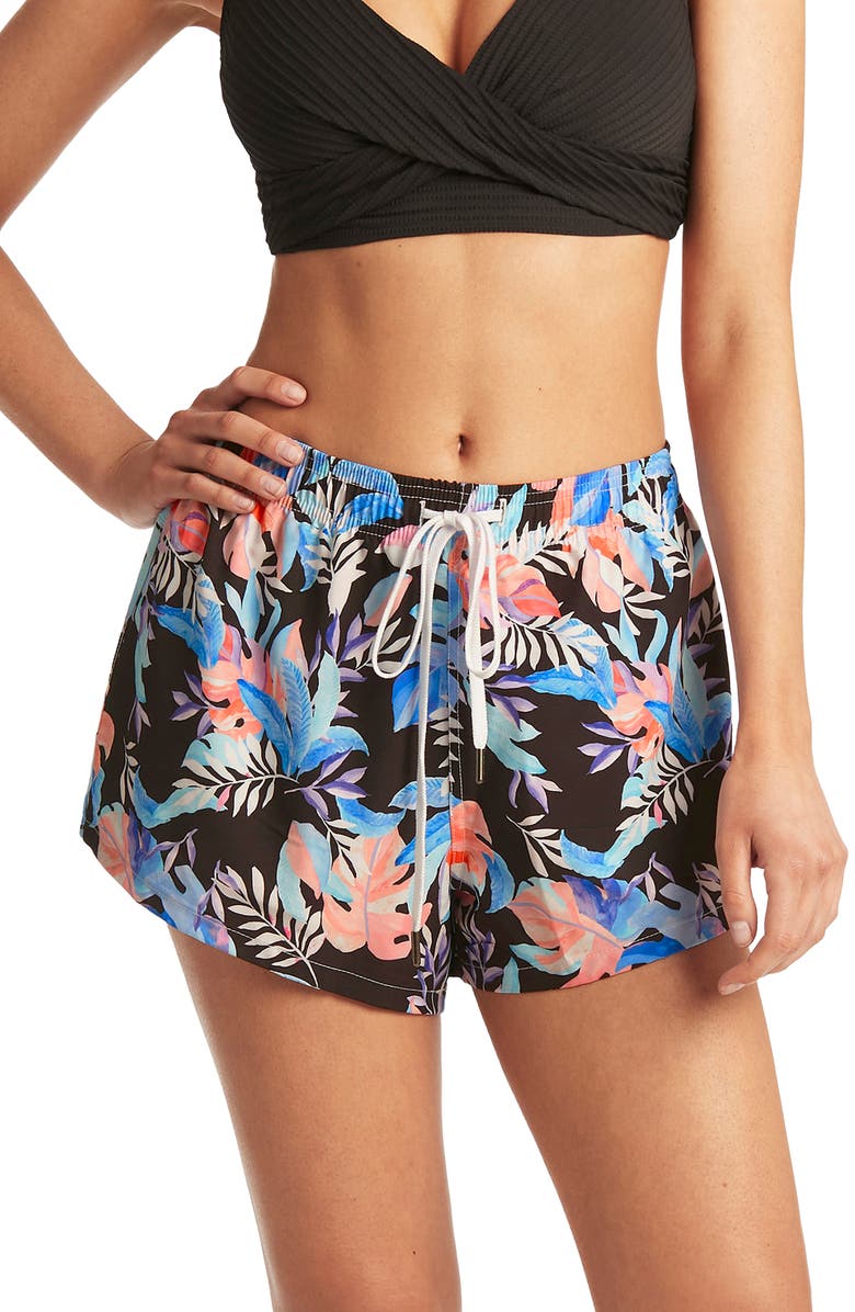Sea Level Surf Floral Print Woven Cover-Up Shorts, Main, color, 