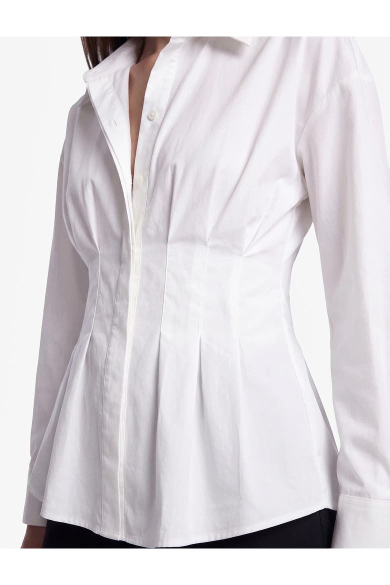 Pleated Waist Long Sleeve Lapel Poplin Shirt, Alternate, color, OFF WHITE