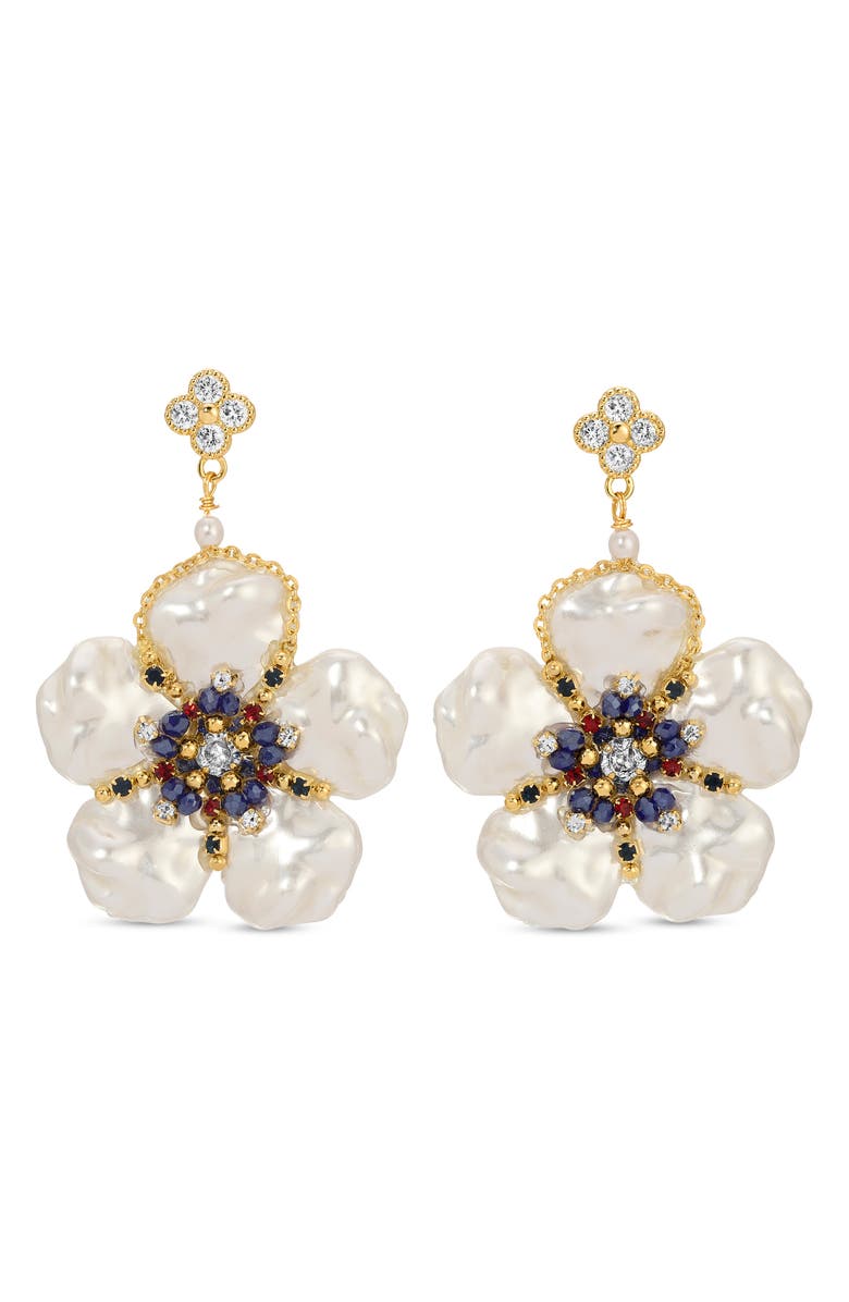 EYE CANDY LOS ANGELES Meghan Cubic Zirconia Pearlescent Flower Drop Earrings, Main, color, Gold/Pearl Multi