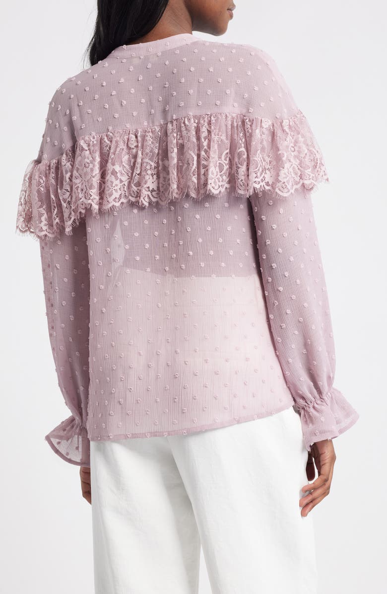 Lipsy Lace Frill Clip Dot Top, Alternate, color, Purple