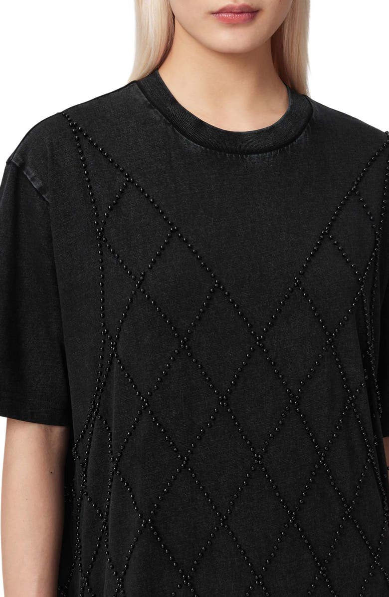 AllSaints Darcy Beaded T-Shirt Dress, Alternate, color, Washed Black