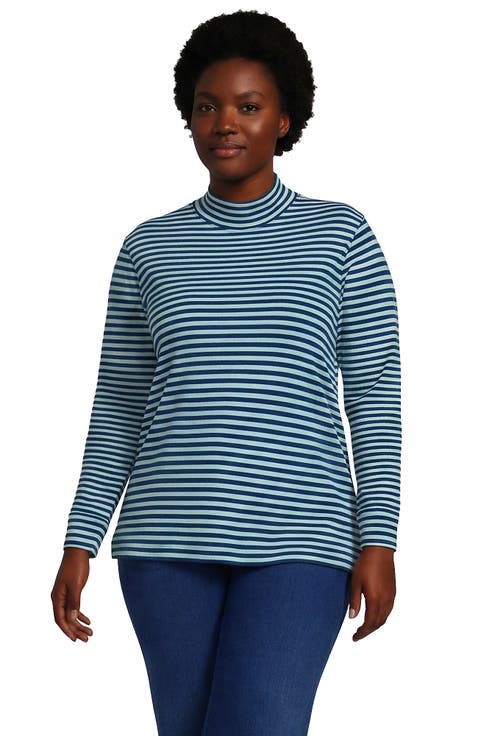 Relaxed Cotton Long Sleeve Mock Turtleneck