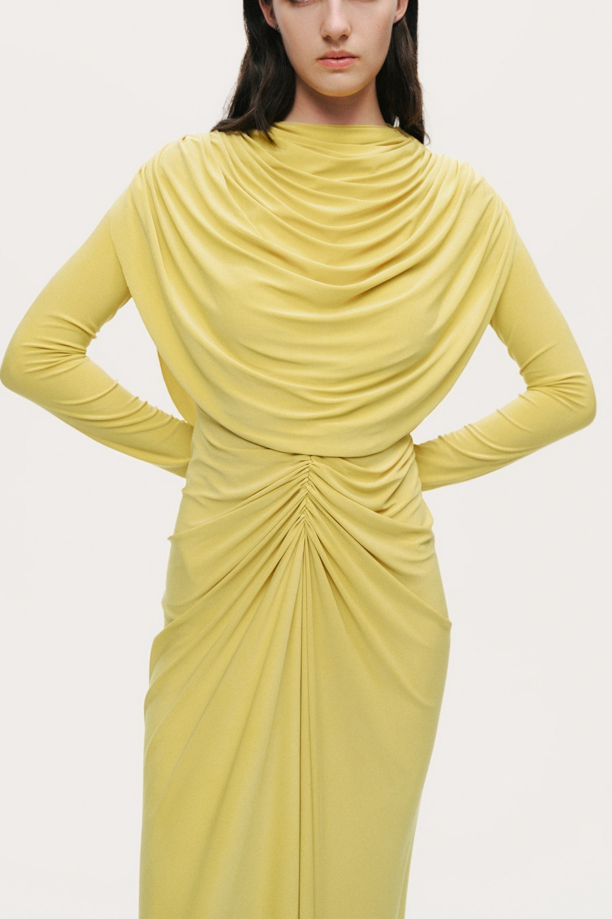 Draped Cowl-Front Column Dress - image 2