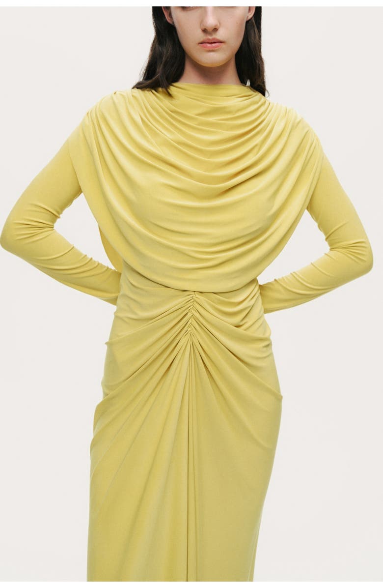 Nocturne Draped Cowl-Front Column Dress, Alternate, color, Yellow