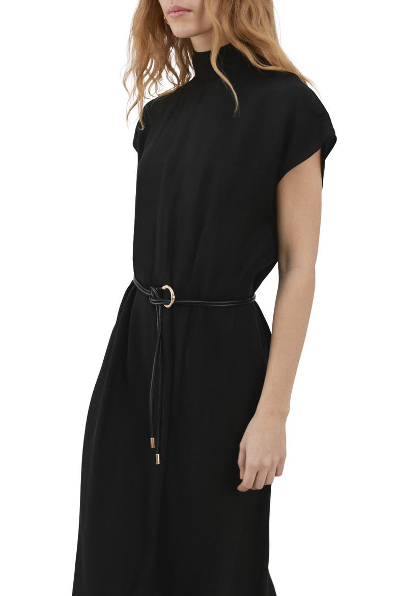 Mock Neck Belted Dress, Alternate, color, BLACK