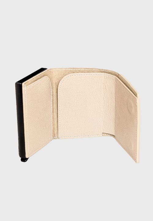 Furniq Uk Genuine Leather Caviar Pattern Trifold Card Holder In Sand