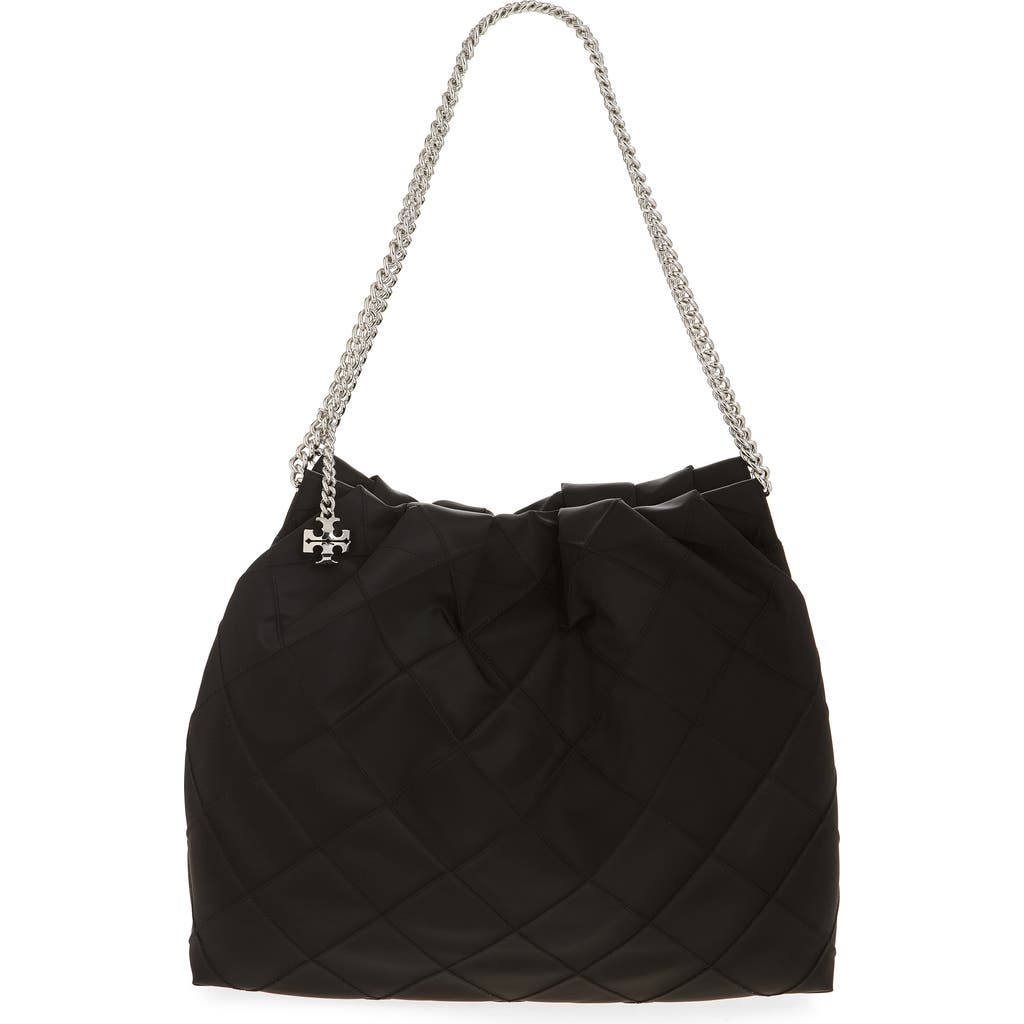 Tory Burch Fleming Quilted Nylon Hobo Bag In Black