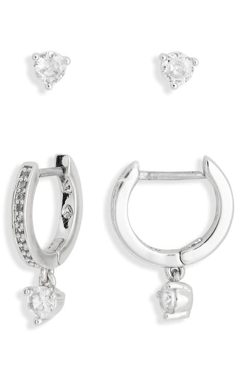 crystal stud & huggie earrings set