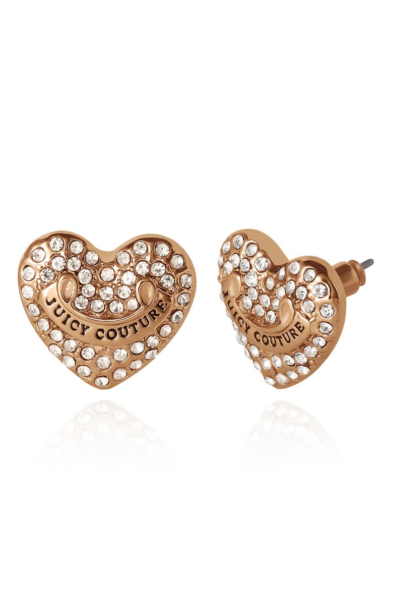 Heart Crystal Stud Earrings, Gold-Tone with Crystals, Alternate, color, Gold