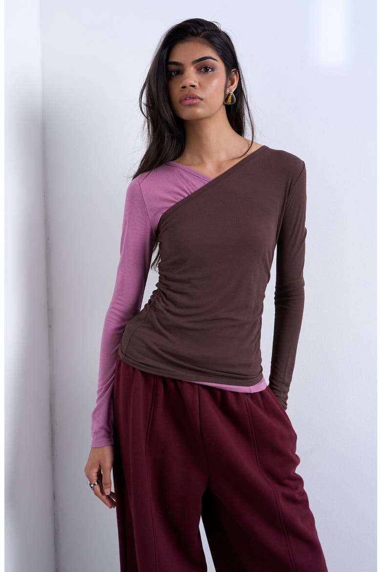Colorblock Rib Top, Main, color, PINK AND CHOCOLATE