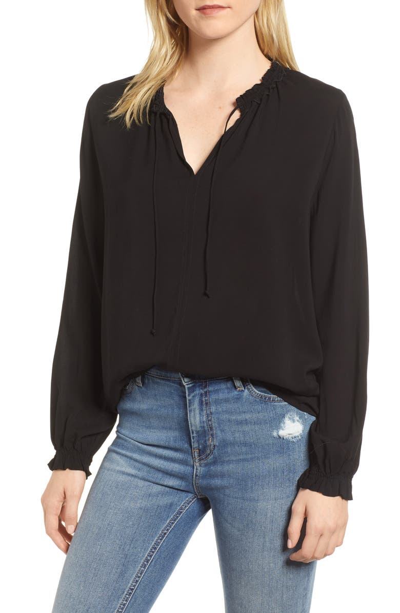Velvet by Graham & Spencer Ruffle Tie Neck Top, Main, color, 