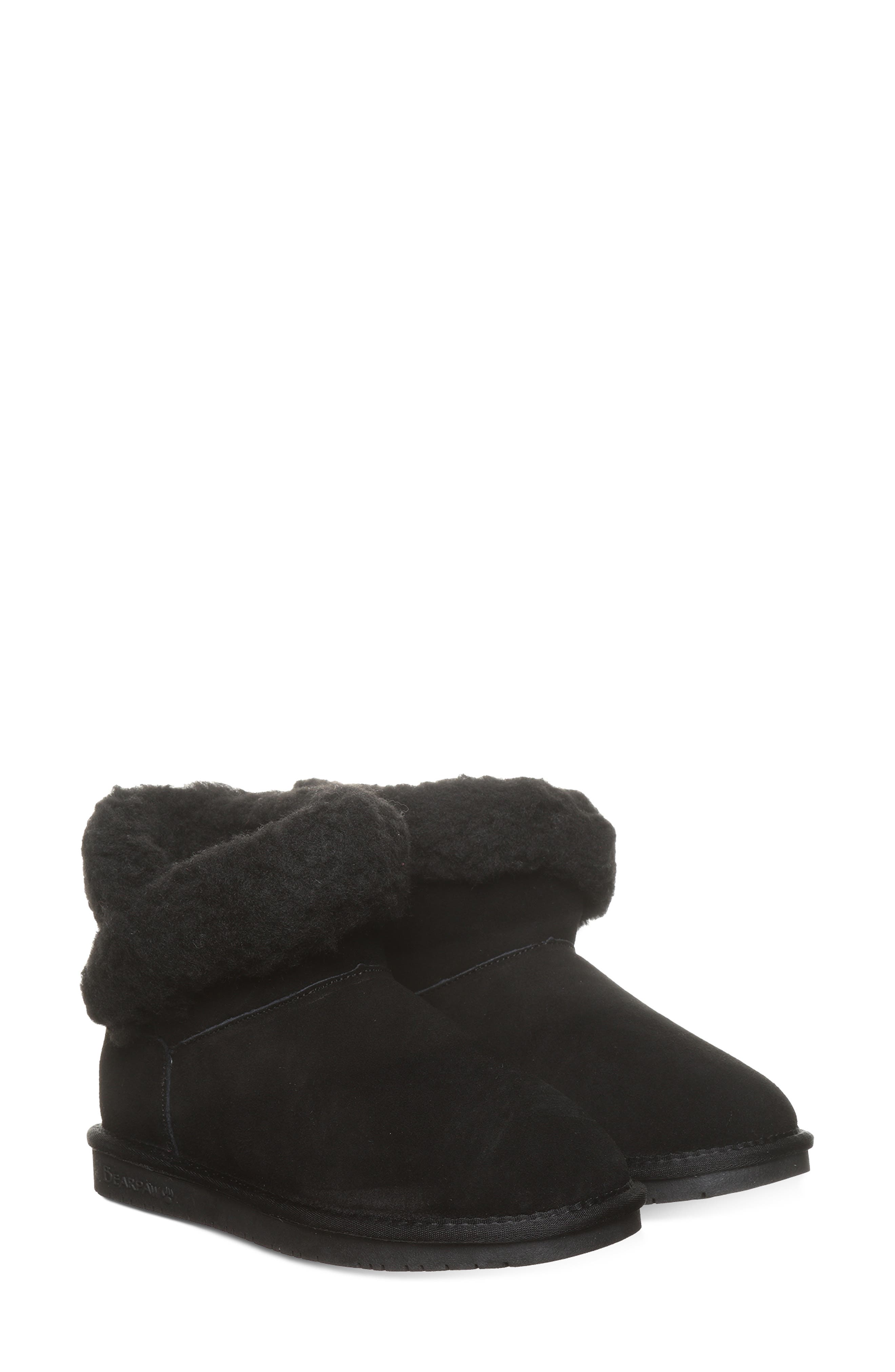 BEARPAW Franie Faux Shearling Lined Bootie, Alternate, color, Black