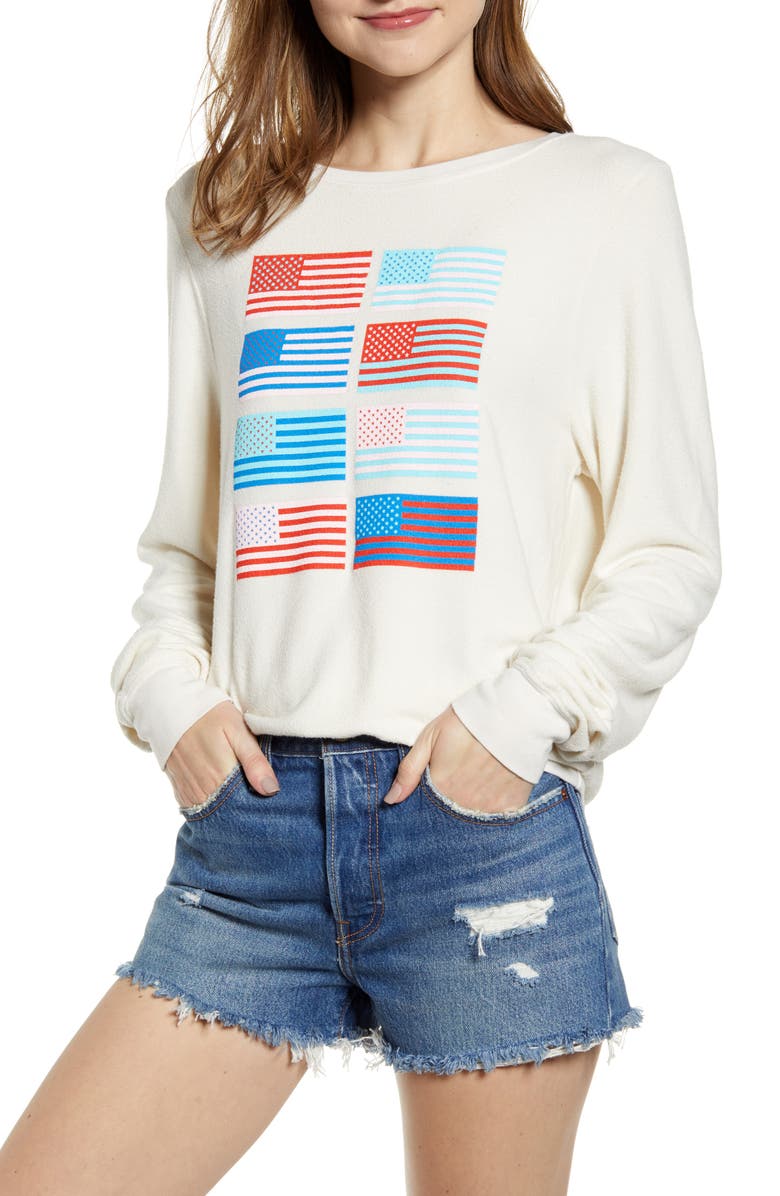 Wildfox Pop Americana Flag Print Baggy Beach Jumper Sweatshirt, Main, color,