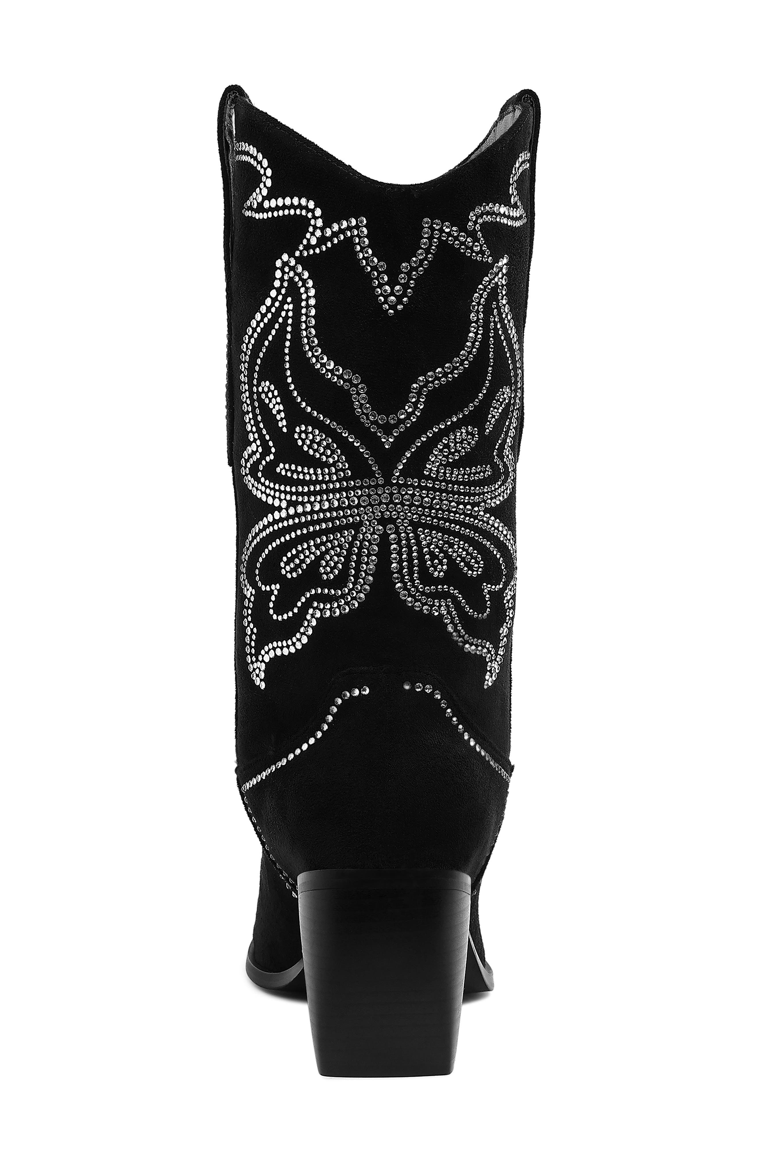 Rag & Co Latafa Rhinestone Western Boot, Alternate, color, Black