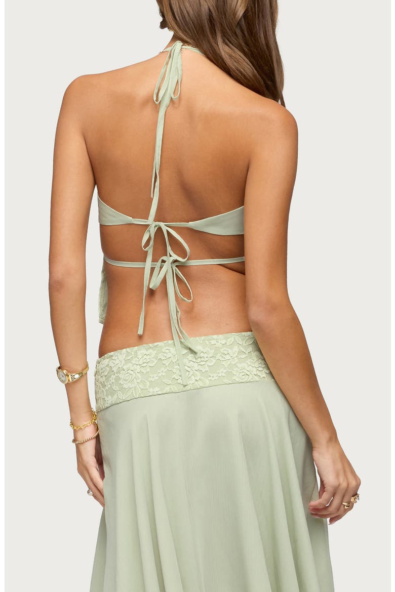 Evia Lace Trim Tie Back Halter Top, Alternate, color, SAGE
