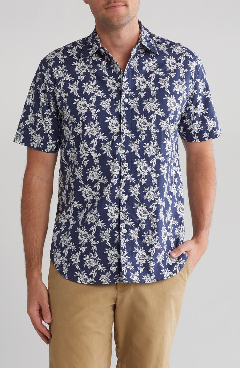 Coastaoro Ashton Floral Cotton Short Sleeve Button-Up Shirt, Main, color, Dark Blue