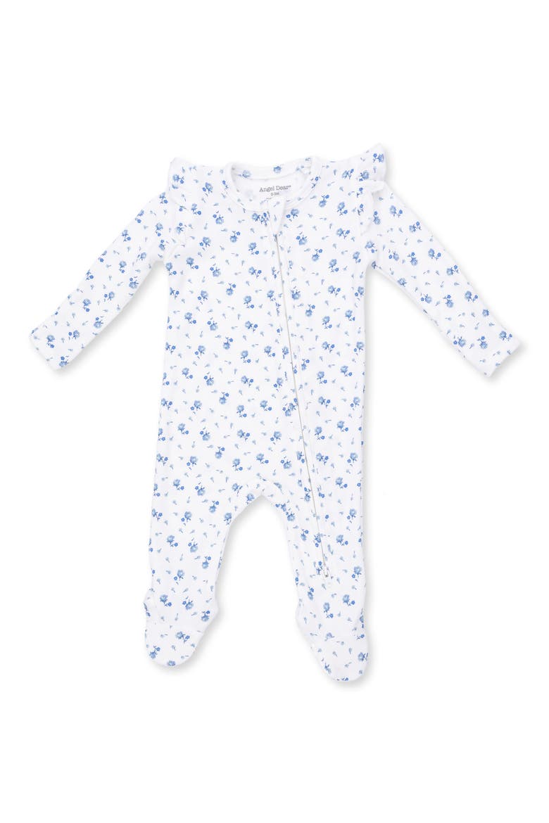 Joli Rosette Zip Footie, Main, color, OFF WHITE BLUE