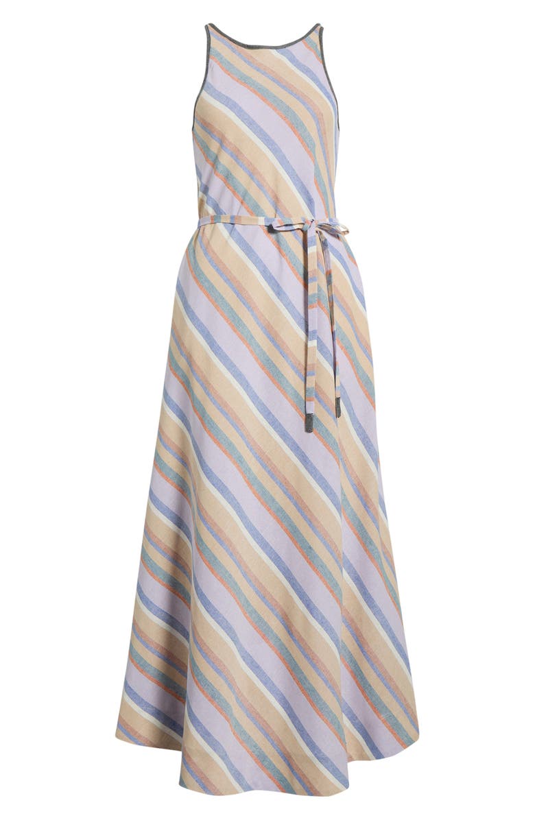 MAUDE CLUB Margie Diagonal Stripe Cotton & Linen Maxi Dress, Alternate, color, Lavender Stripe