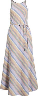 MAUDE CLUB Margie Diagonal Stripe Cotton & Linen Maxi Dress