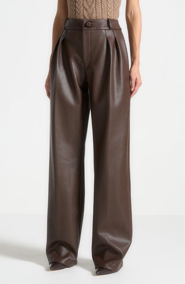 Manière De Voir Olivia Pebbled Leather Pleated Stacked Trousers, Alternate, color, Brown