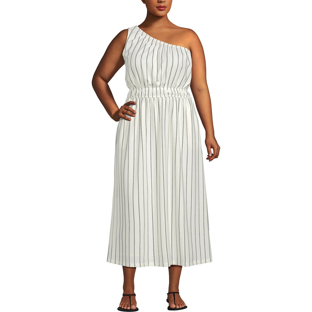 LANDS' END LANDS' END CREASELESS ONE SHOULDER MIDI DRESS