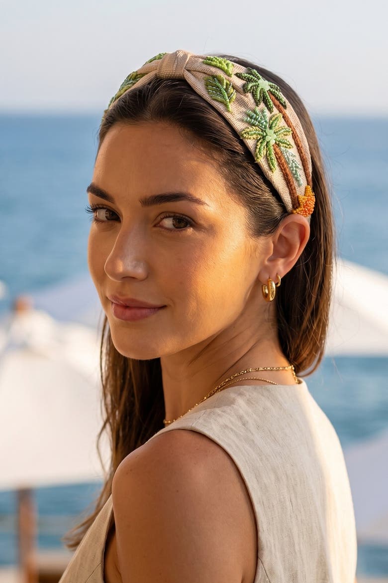 Palm Retreat Headband, Alternate, color, Beige