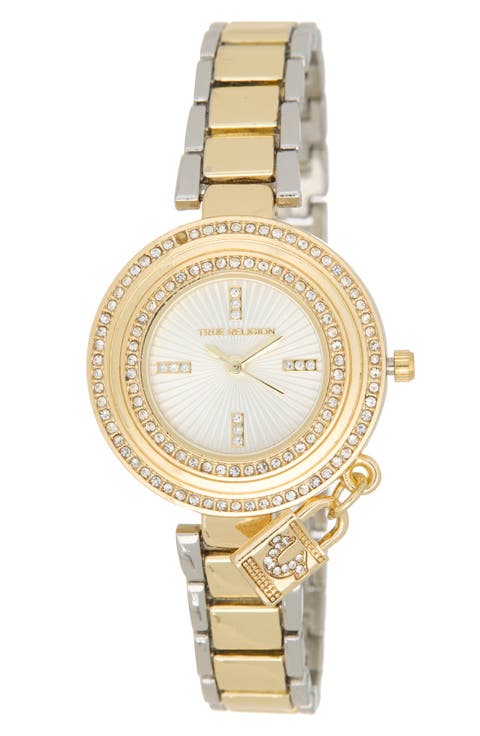 Two Tone Crystal Bezel Bracelet Watch, 32mm